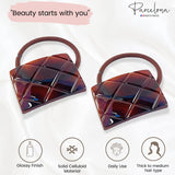 Parcelona French Quilted Rectangle Shell  Elastic Flexible Hair Ties