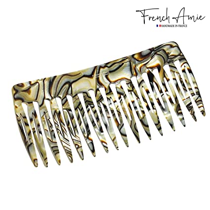 French Amie Curved 16 Teeth Handmade Side Hair Comb(Silver Onyx Gray)