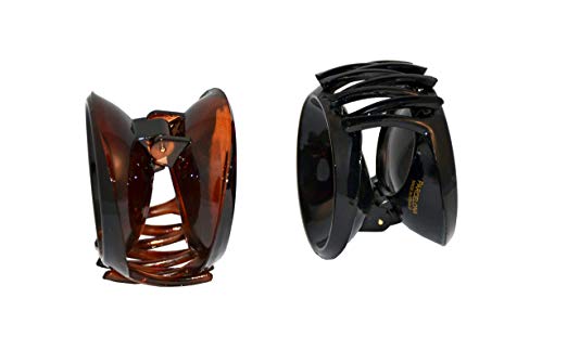 Parcelona Round Large Shell & Black Pony Jaw Hair Claw Clip with Covered Spring