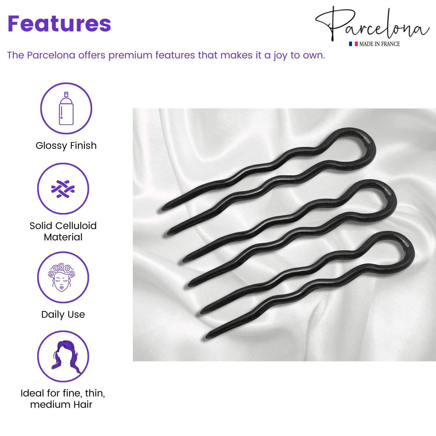 Parcelona French Slick Medium Celluloid Acetate Wavy U Shaped Hair Pin for Women