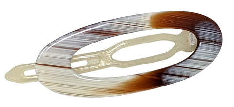 French Amie Oval Caramel Grey Streaks Small 2.5” Side Slide Hair Clip Barrette