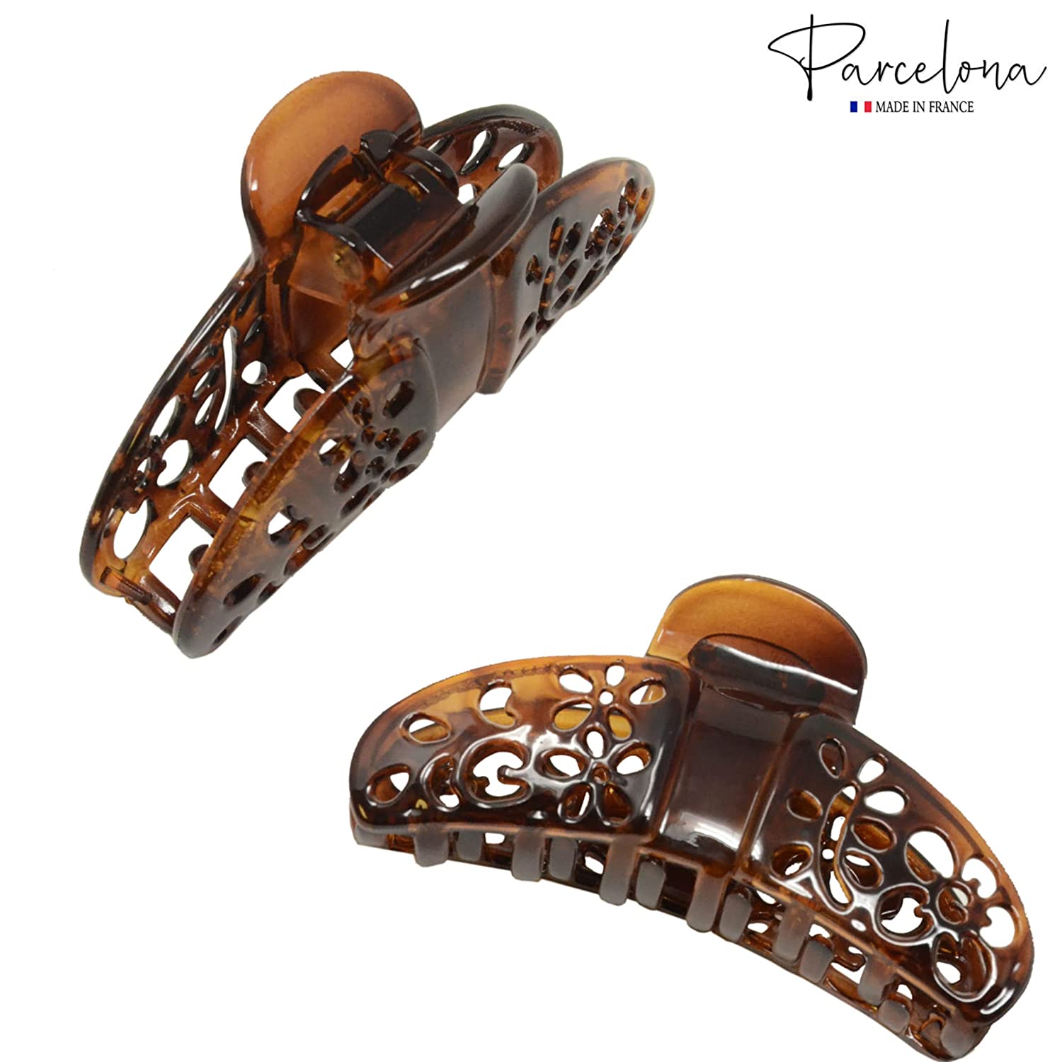 Parcelona French Fleur Shell Medium Covered Spring Cellulose Jaw Hair Claw Clip
