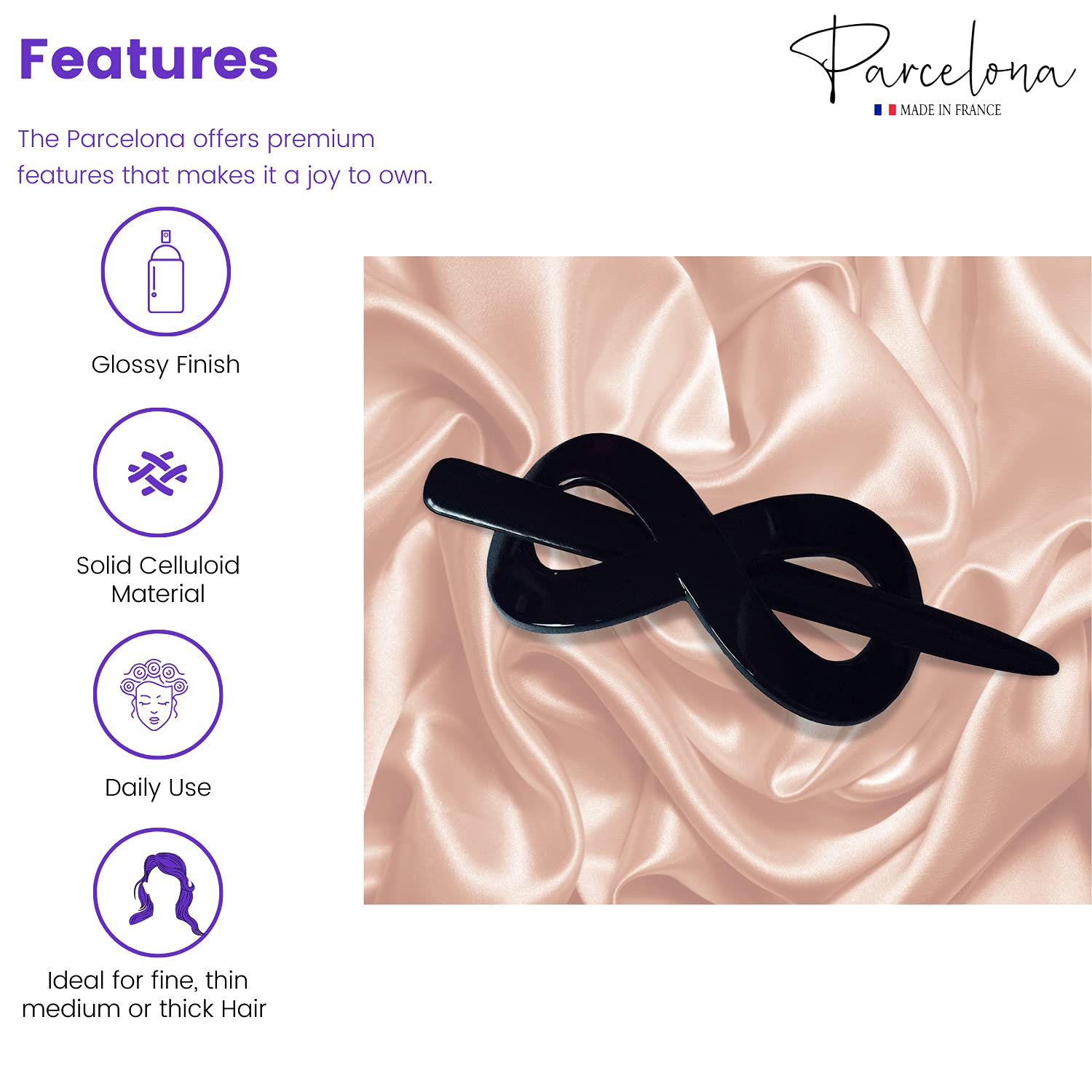 Parcelona French Infinity Medium Cellulose Hair Slider Bun Cover for Women
