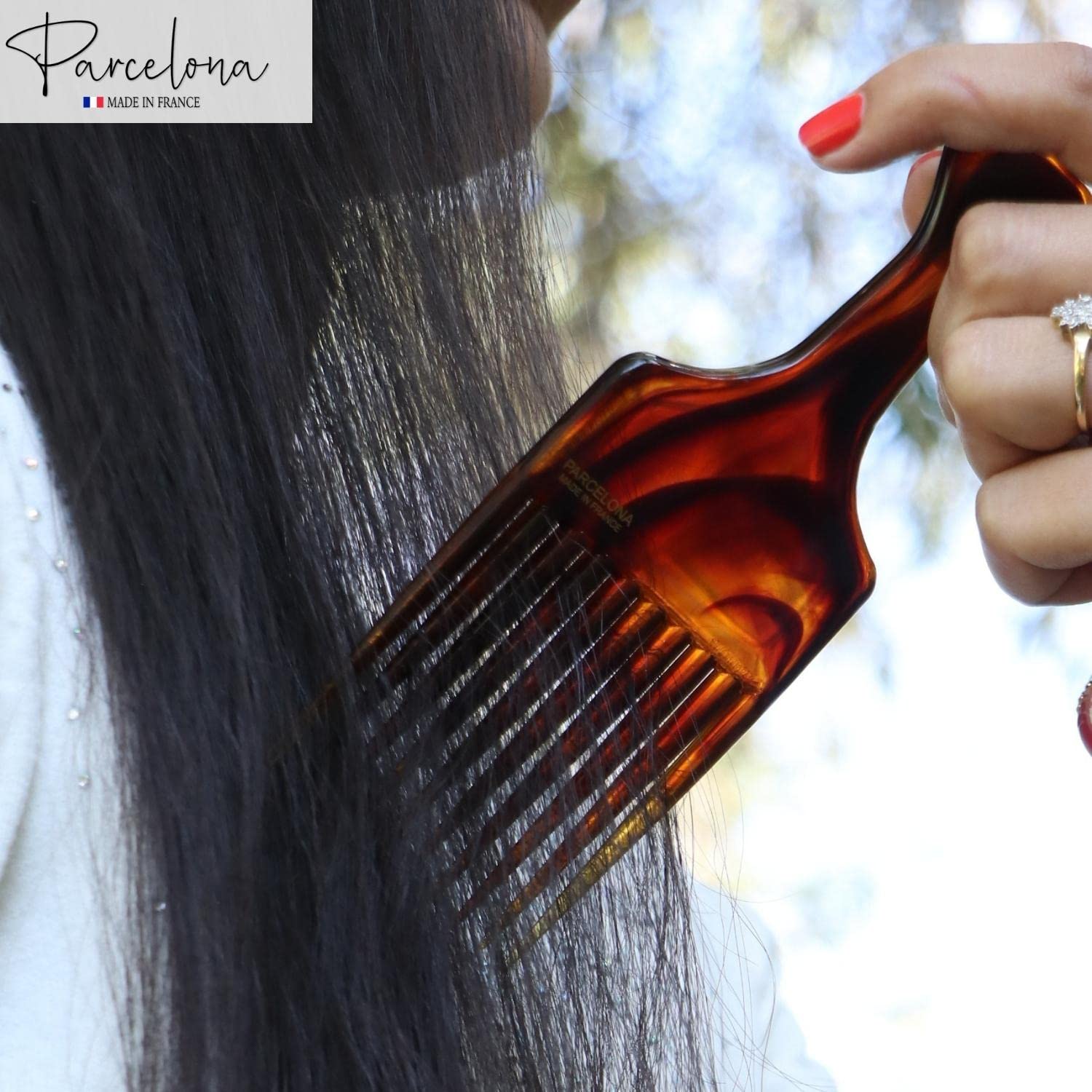 Parcelona French Afro Lift Shell Extra Large Celluloid Hairdressing Combs(2 Pcs)