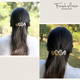 French Amie Swirls Onyx Celluloid Handmade Hair Clip Barrette with Silver Clasp