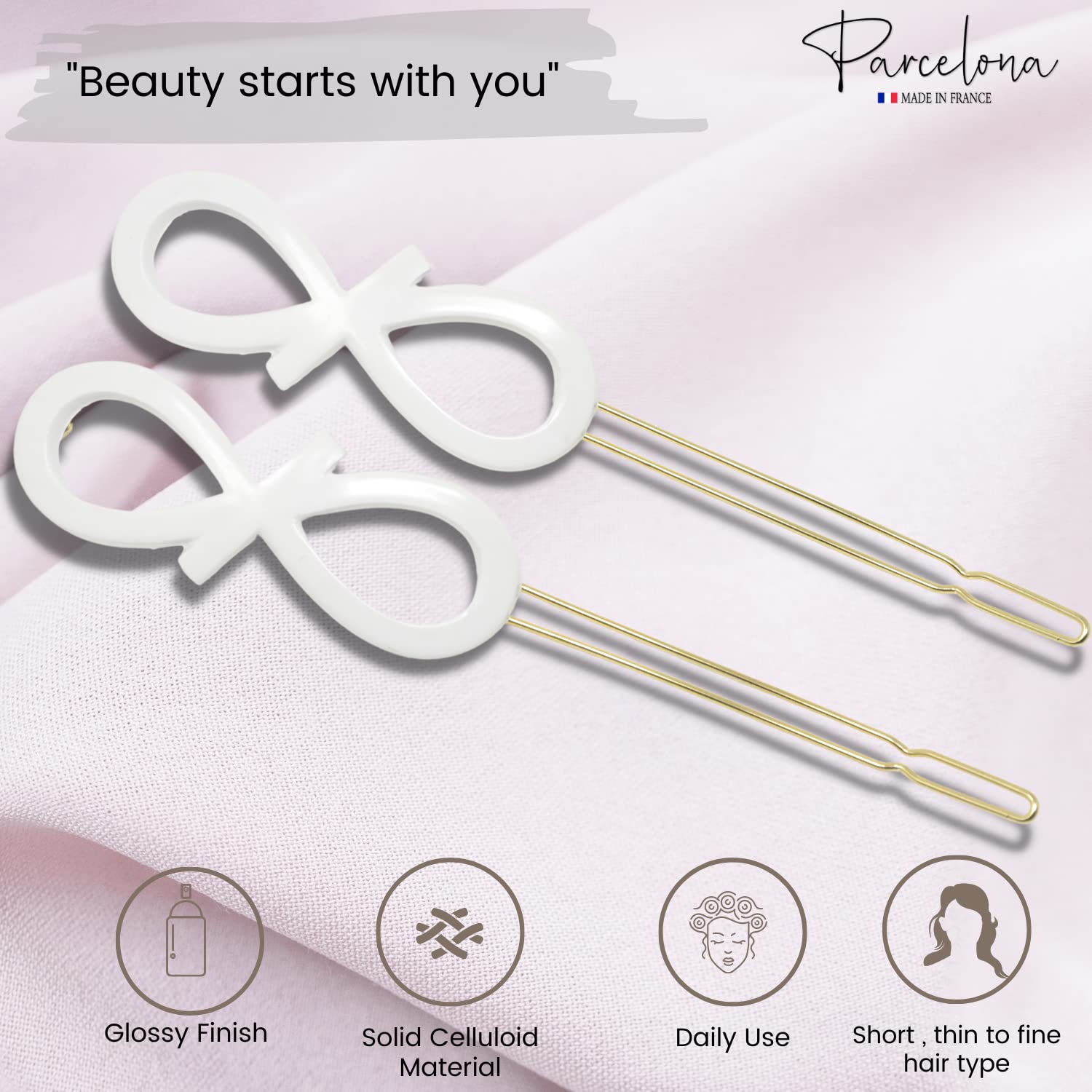 Parcelona French Ribbon Knot Infinity Small Cellulose Hair Barrettes for Women