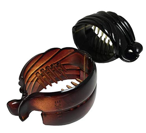Parcelona French Snapper Small Set of 2 Shell N Black Celluloid Fish Banana Clip