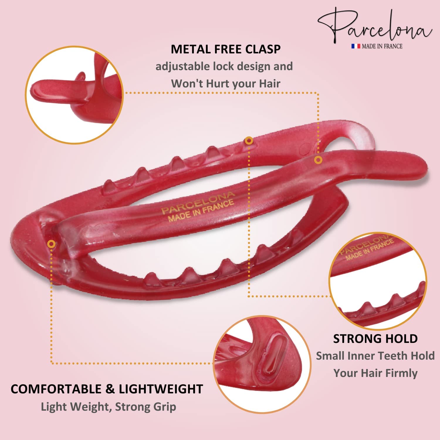 Parcelona French Plain Oval Small Cellulose Set of 2 Metal Free Hair Barrettes