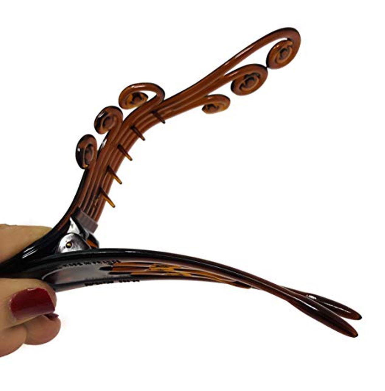Parcelona French Swirl Shell N Black Side Slide Beak Hair Claw Clip- 2 Pcs