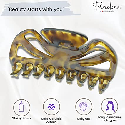 Parcelona French Glossy Belle Large Celluloid Hair Claw for Women