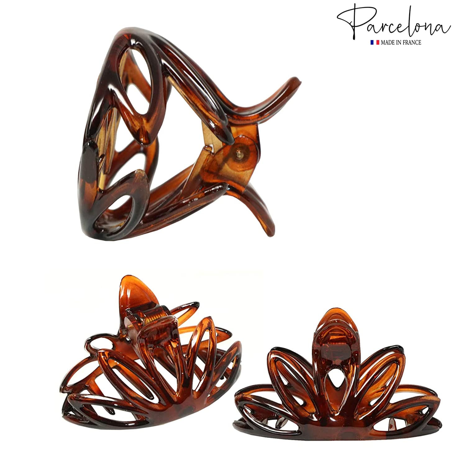Parcelona French Lotus Shell Large 3 1/4" Cellulose Hair Claw Clip 2 Pieces