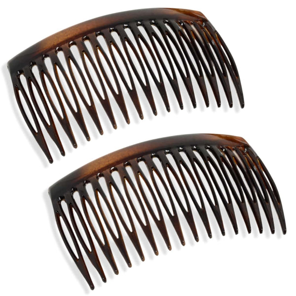 Parcelona French Glossy Shell Celluloid Good Grip 16 Teeth Hair Side Combs 2 Pcs