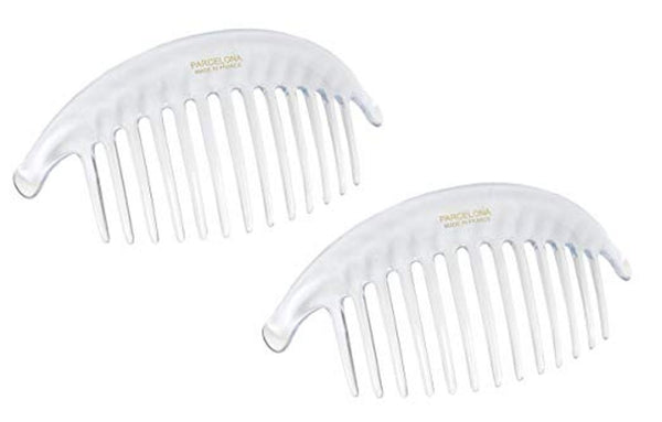 Parcelona French Alice Large Set of 2 Clear 13 Teeth Celluloid Side Hair Combs