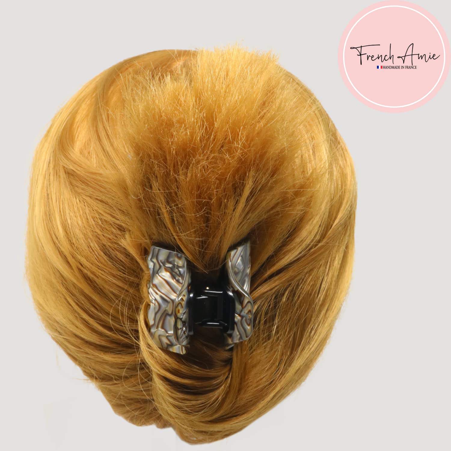 French Amie Neat Onyx Silver Grey Small Handmade Cellulose Jaw Hair Claw Clip