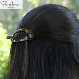 Parcelona French Plain Oval Small Celluloid Metal Free Hair Barrette for Women