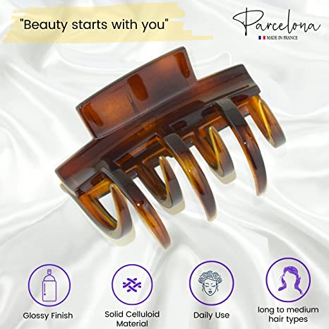 Parcelona French Jumbo Wide Medium Hair Claw Clips(Tortoise Shell Brown)