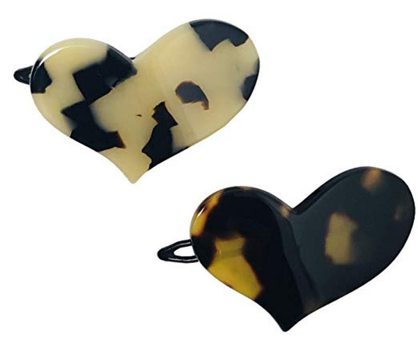French Amie Twin Heart Small White Tokyo & Tokyo Metal Free Hair Clip Barrette