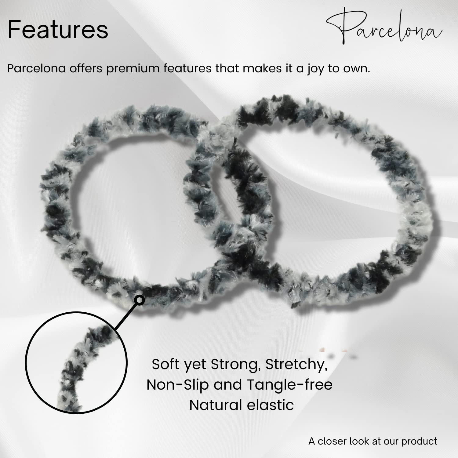 Parcelona Flexible Set of 4 Chenille Ponytail Holder Elastic Hair Ties