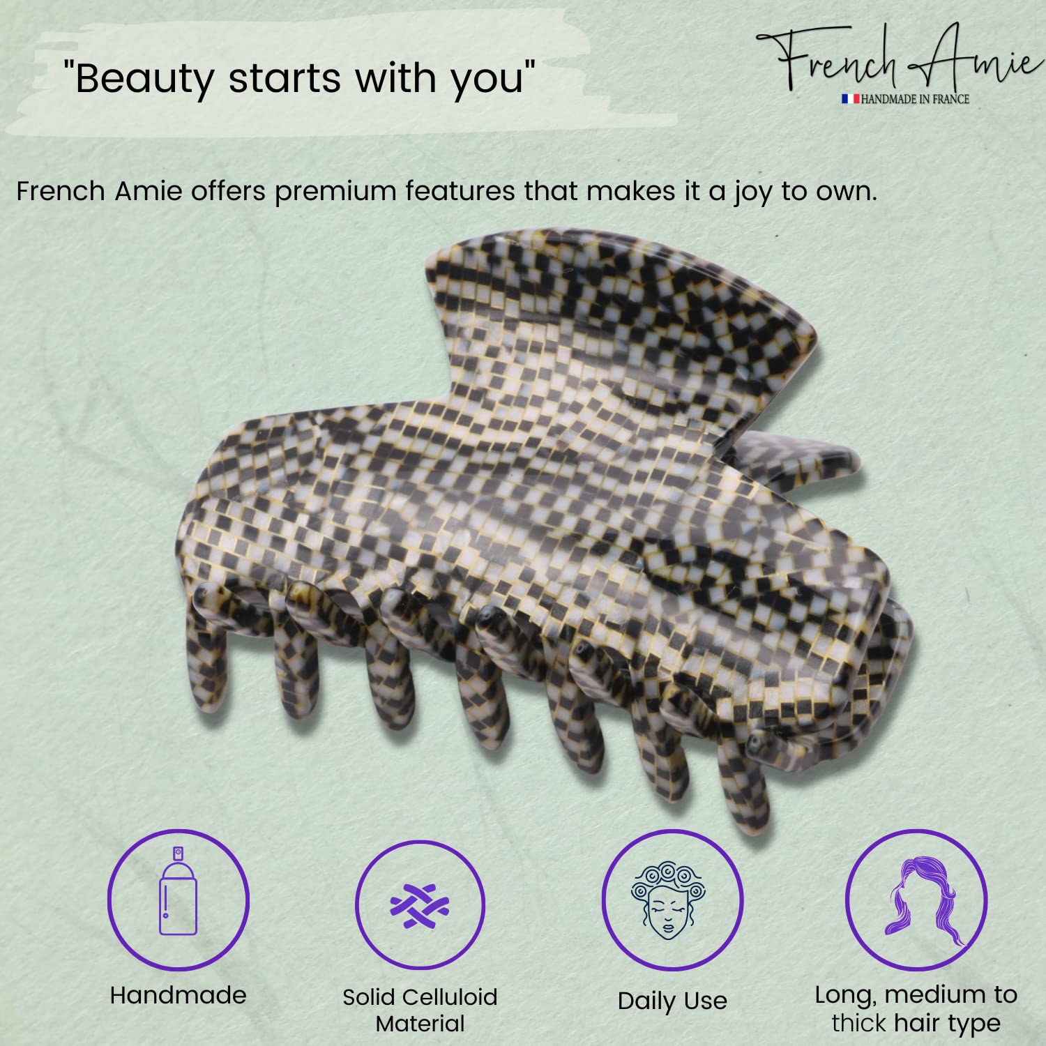 French Amie Chic Small Handmade Cellulose Acetate Jaw Hair Claw Clips