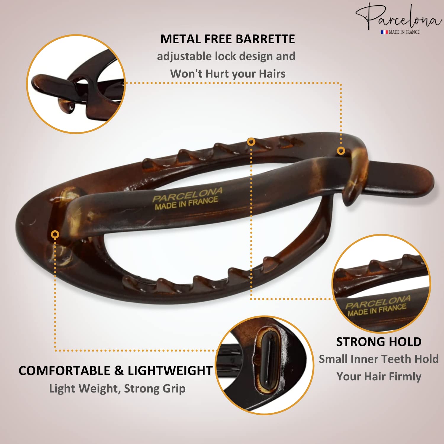Parcelona French Plain Oval Small Cellulose Metal Free Hair Barrette for Women