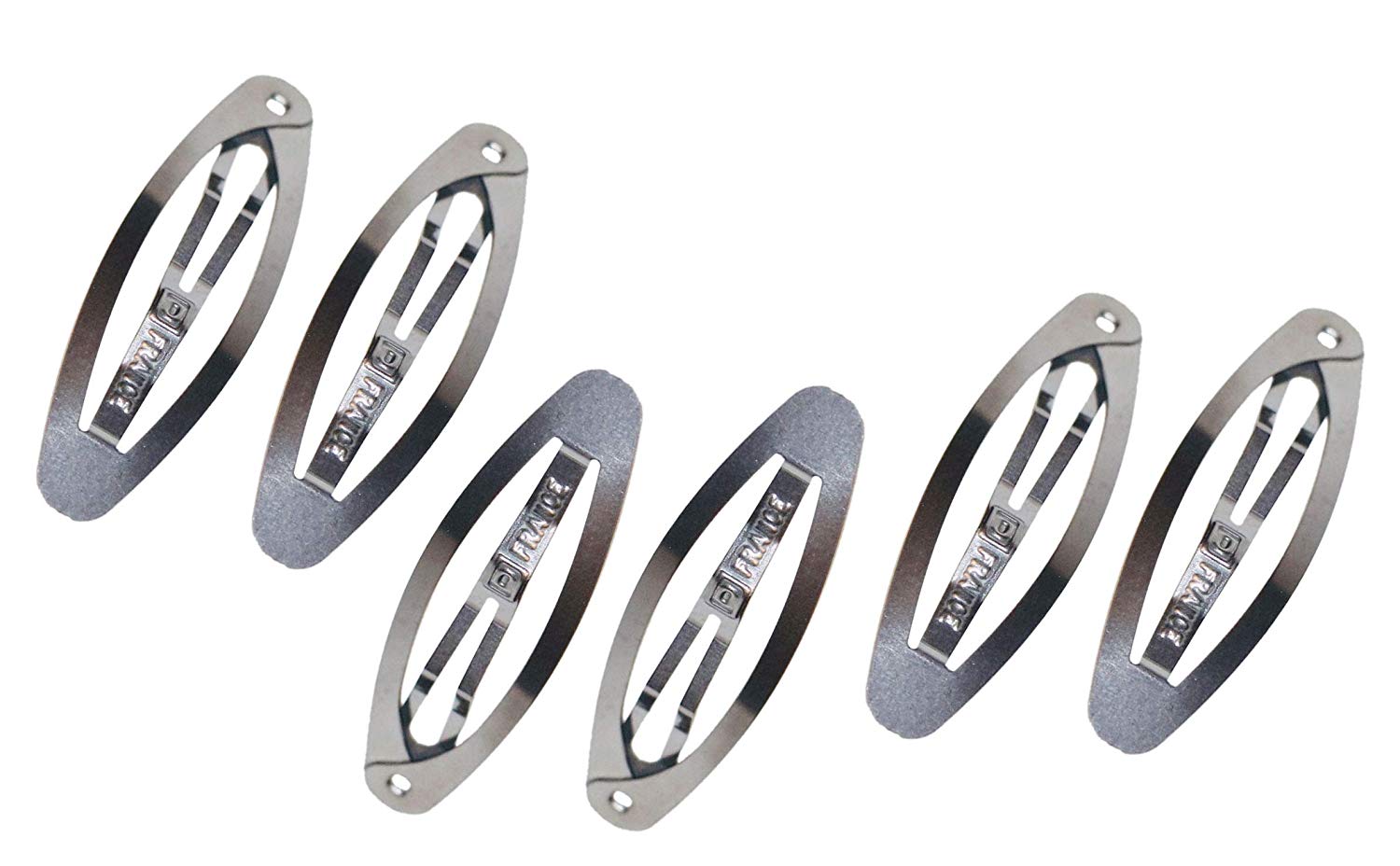 Parcelona French Ellipse Stainless Steel Medium Set of 6 Snap Clic Clac Hair Pins