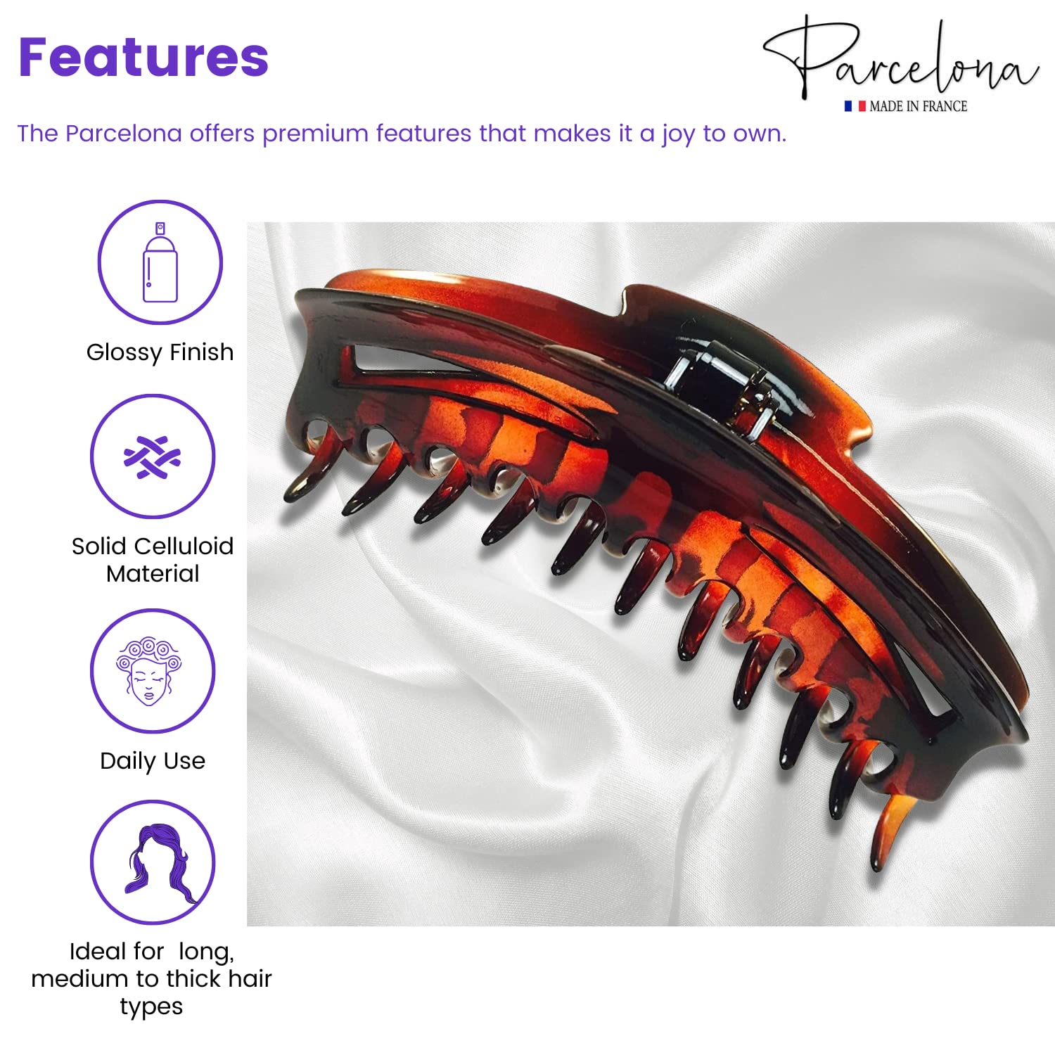 Parcelona French Bend Narrow Extra Large Jumbo Black Jaw Hair Claw Clip