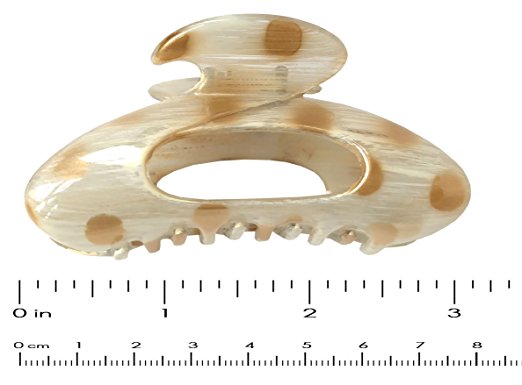 Parcelona France Ovale Ivory Golden Brown Dotted Hand Painted Jaw Hair Claw Clip