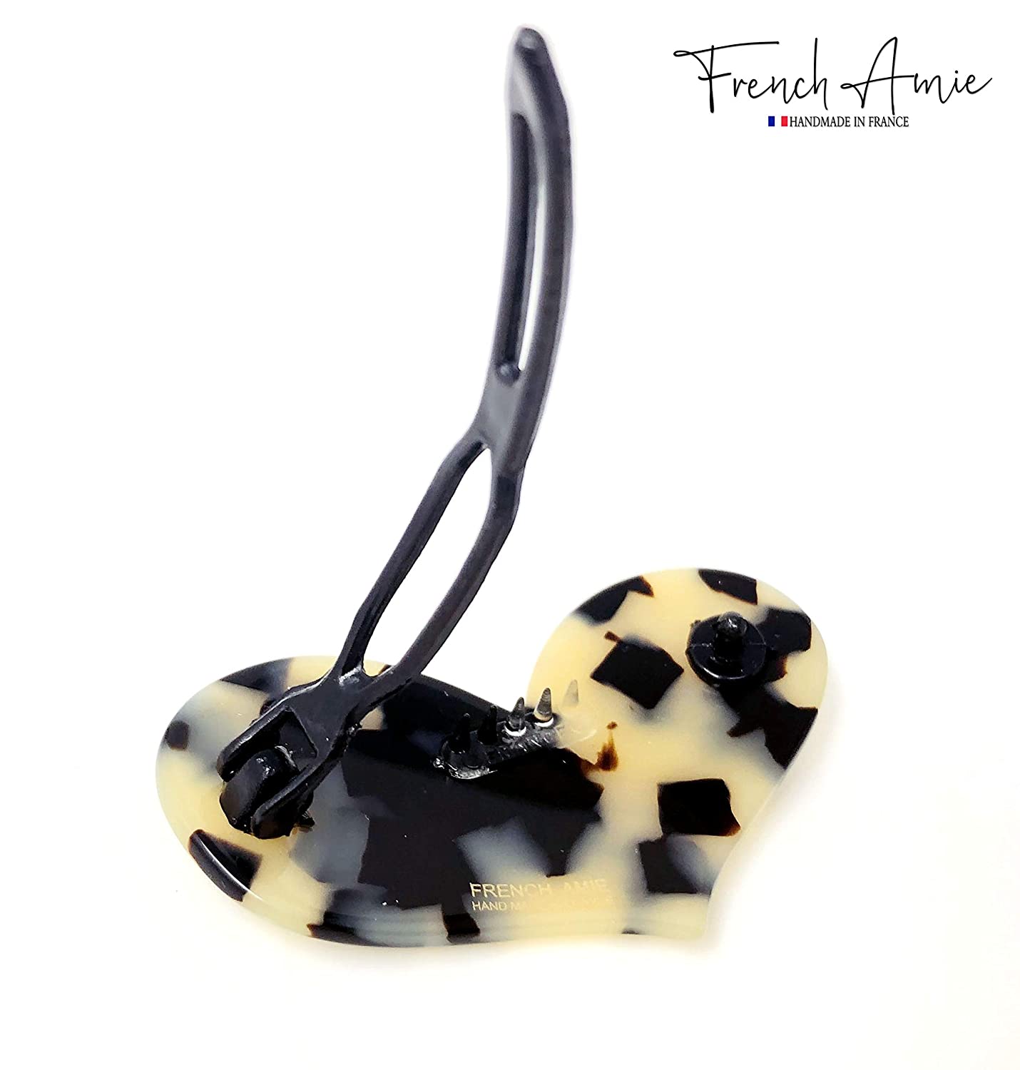 French Amie Cupid Hearts Small Celluloid Metal Free Snap Hair Clips - 2 Pcs