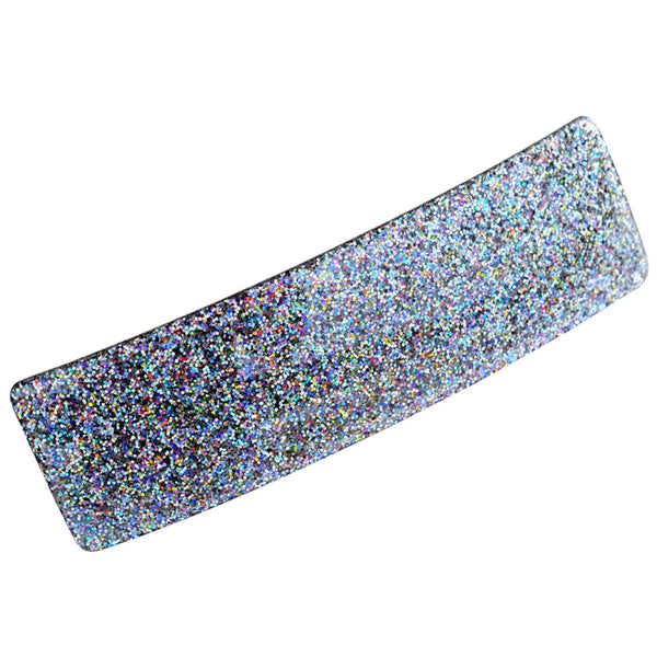 French Amie Rectangular Silver Glitter Celluloid Handmade Hair Clip Barrette