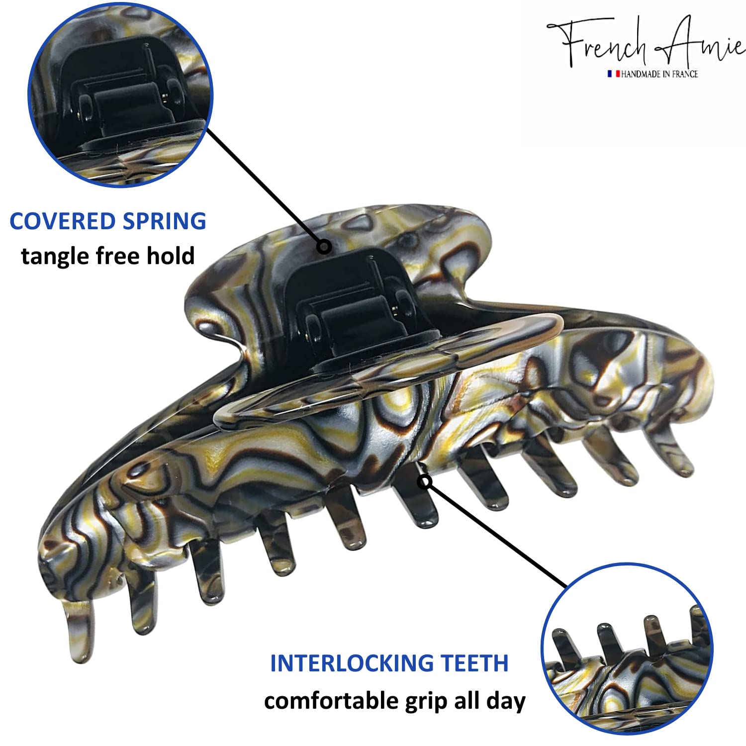 French Amie Contour Large 4 ¾” Cellulose Handmade Jaw Hair Claw Clip for Women