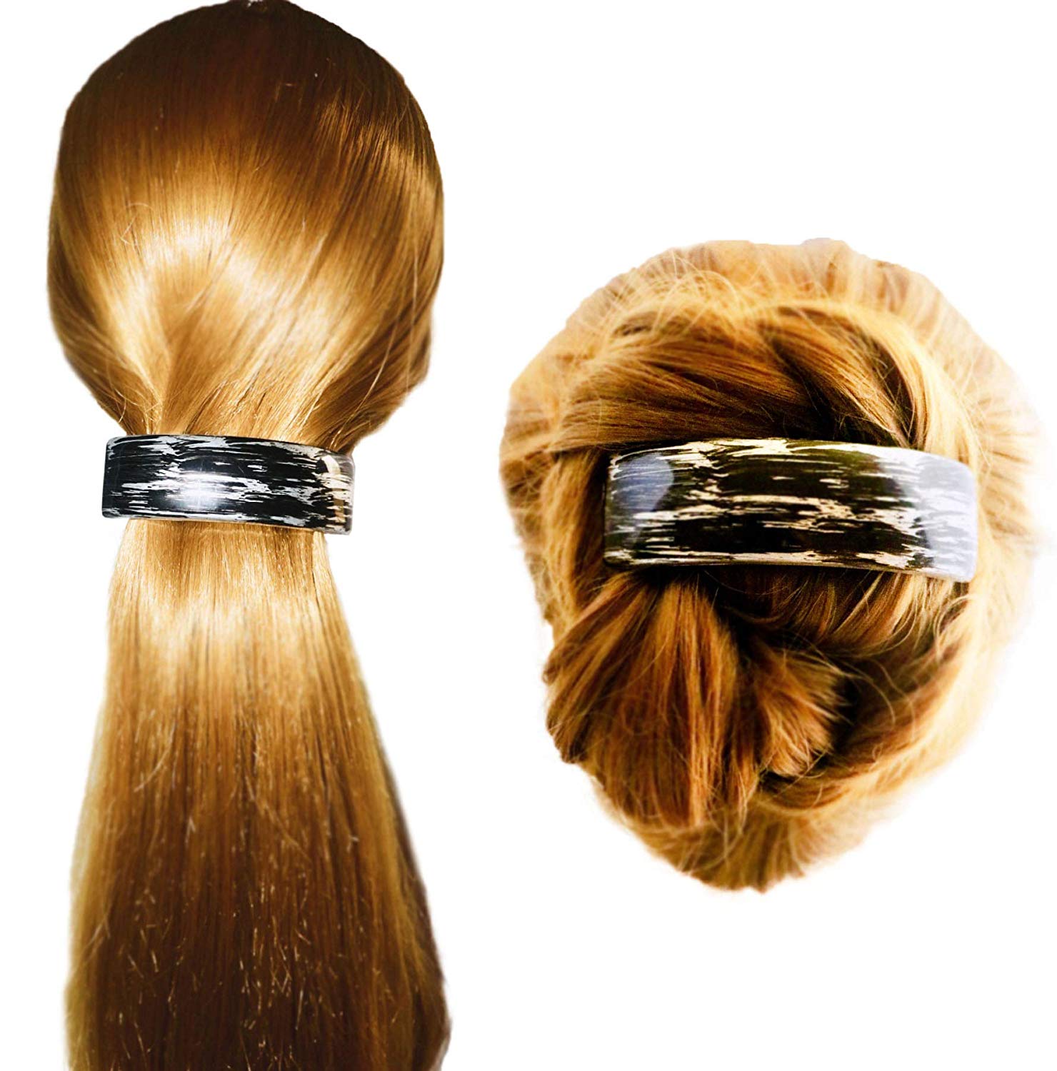 Parcelona French Streaky Black Silver Curved Strong Grip Volume Hair Clip Barrette