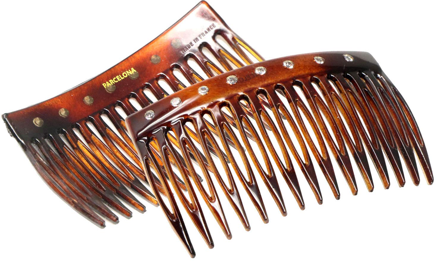 Parcelona French Crystals Shell Small 2 ¾” Cellulose Set of 2 Side Hair Combs