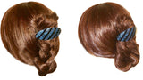French Amie Oval Striped Flower Blue Handmade Strong Grip Hair Clip Barrette