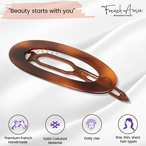 French Amie Oval Cut Out Small Handmade Cellulose Snap Hair Barrette for Women
