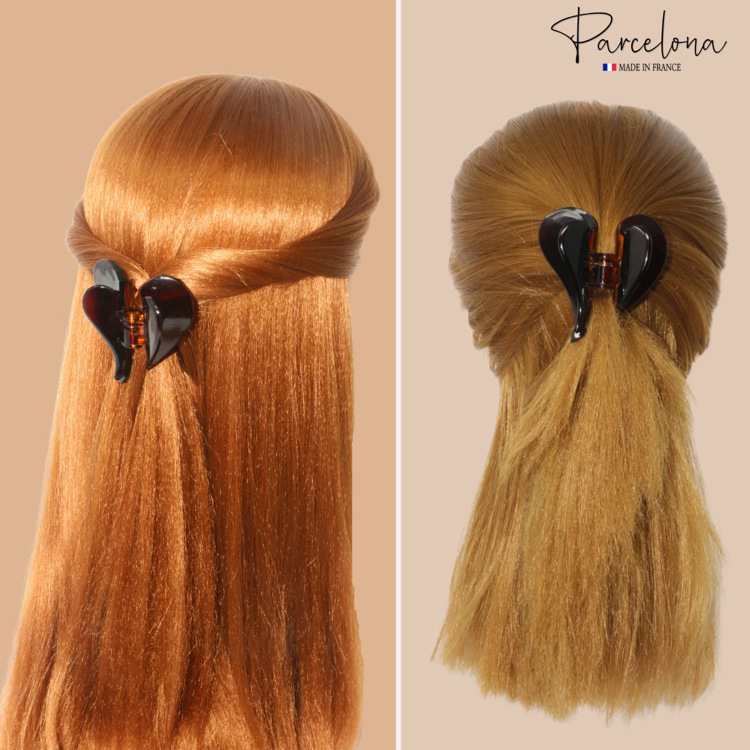Parcelona French Heart Hair Claw Shell Red Cellulose Clip for Women
