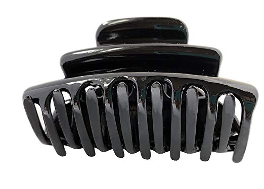 Parcelona French Crumpled Fat Medium Black Cellulose Jaw Hair Claw Clip Clutcher