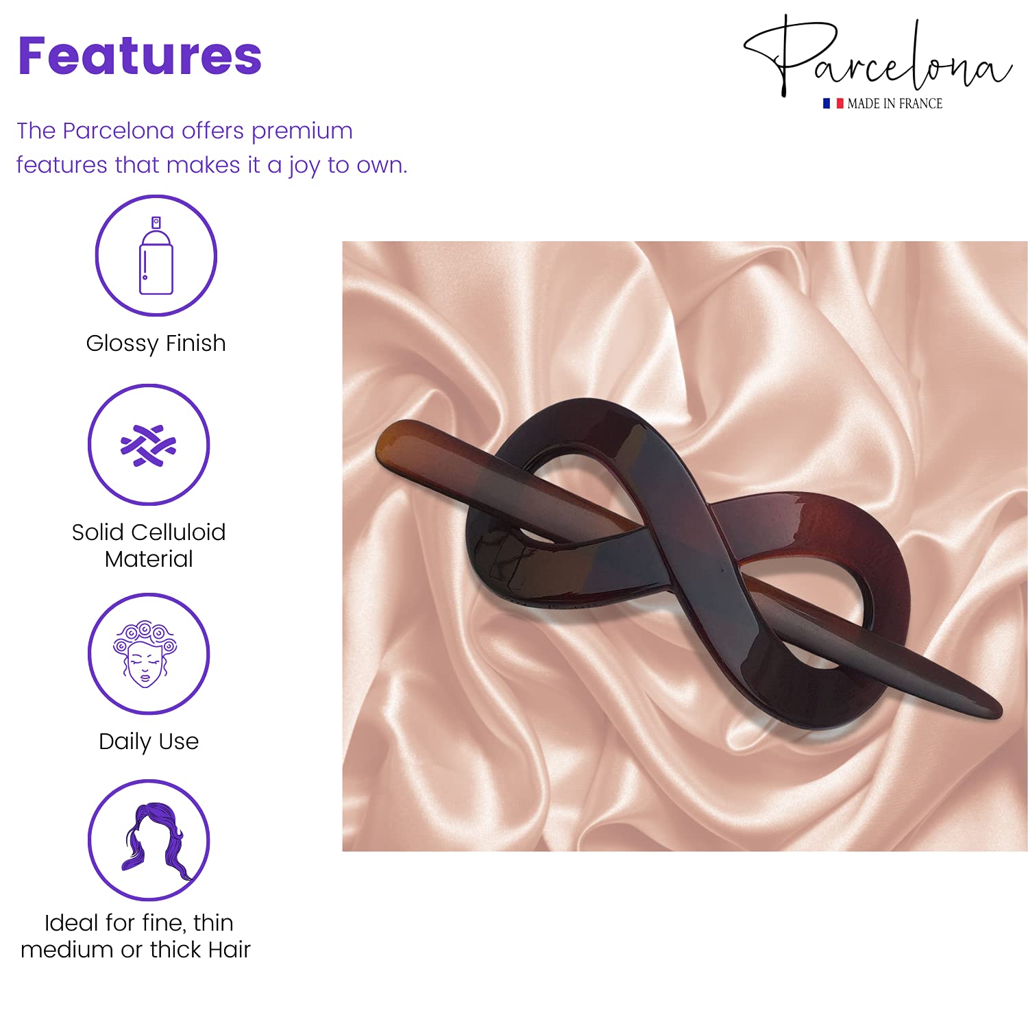 Parcelona French Infinity Medium Cellulose Hair Slider Bun Cover for Women