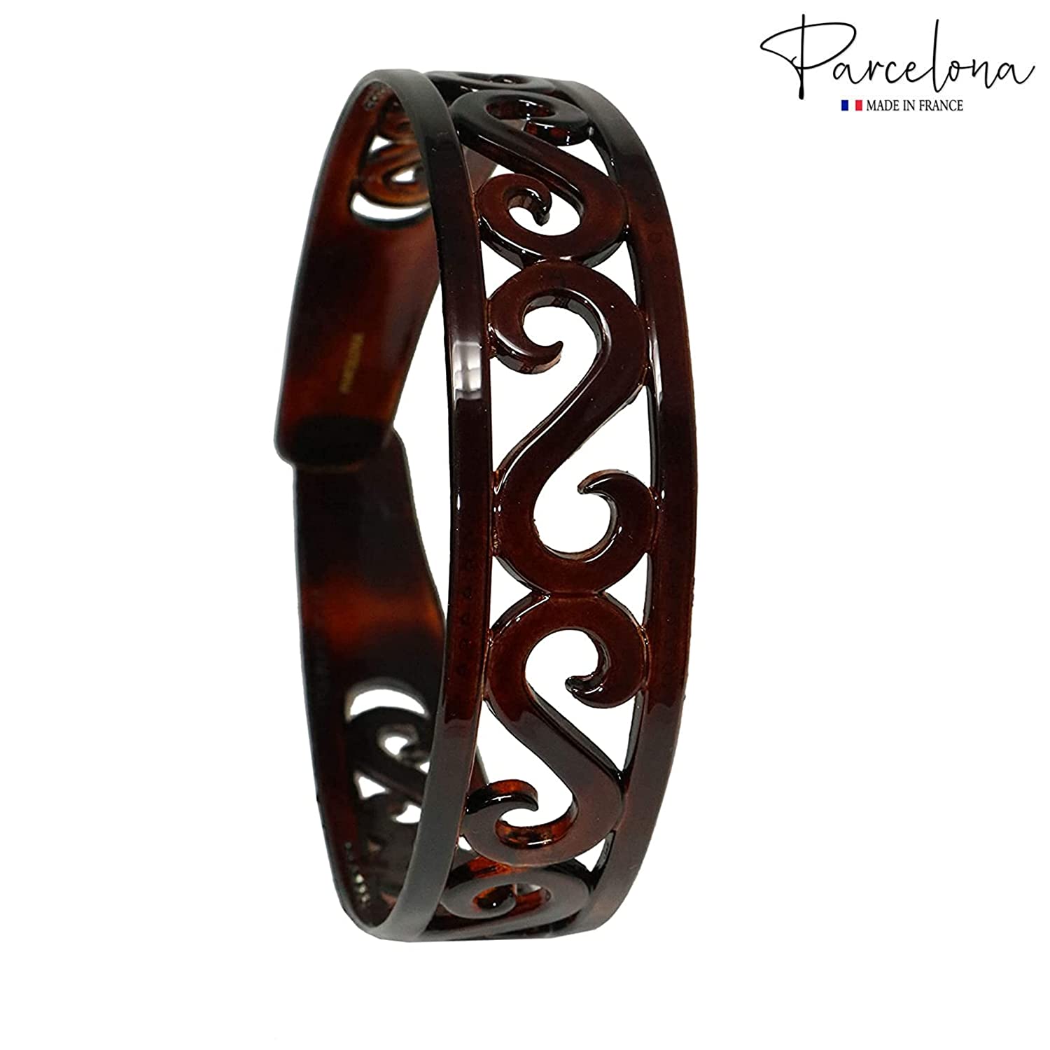 Parcelona French Classic Swirls Shell 1” Wide Celluloid Flexible Hair Headband