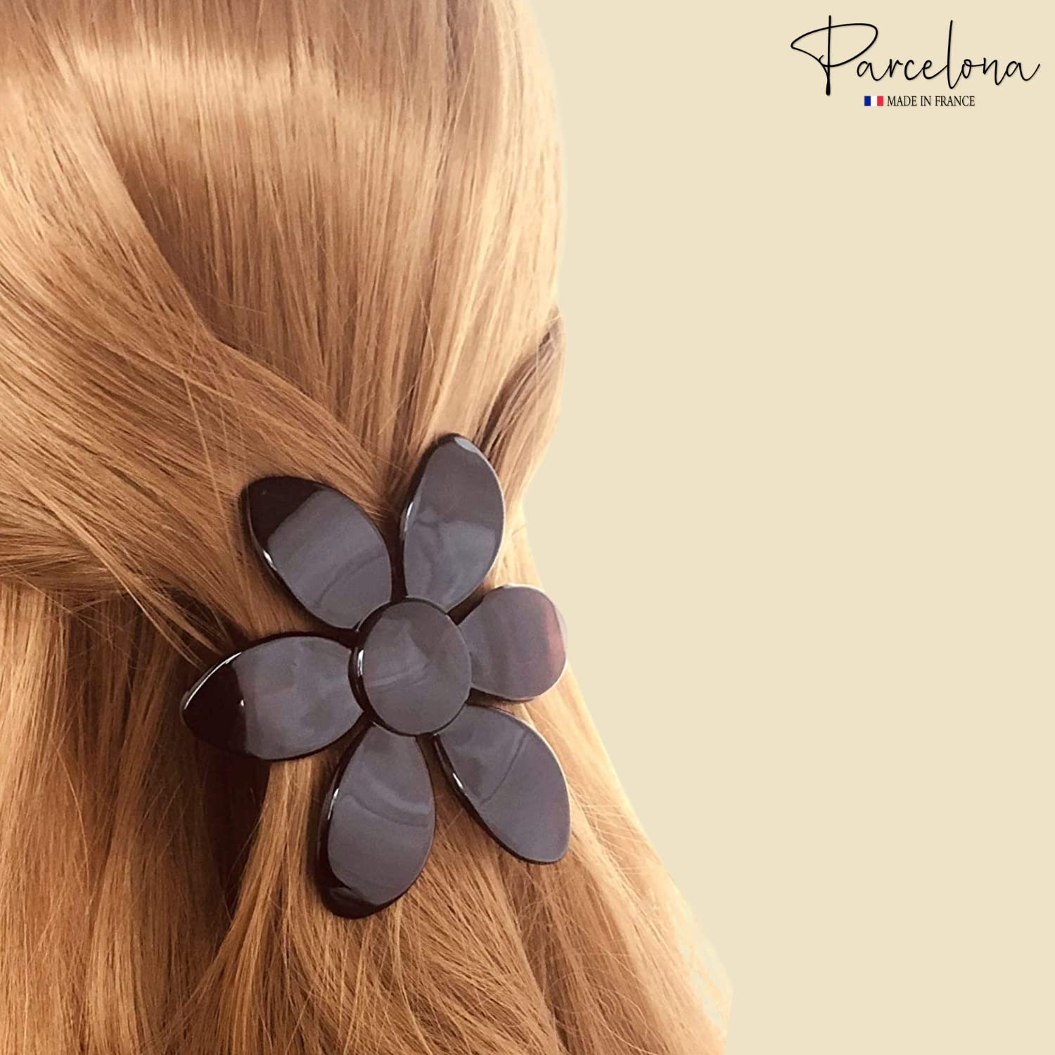 Parcelona French Daisy Tortoise Shell Brown Cellulose Hair Clip Barrette