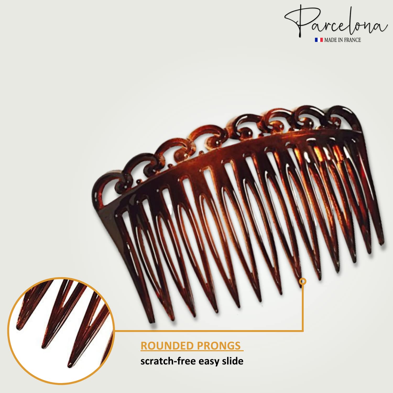 Parcelona French Swirl Savana Small Cellulose Set of 2 Side Hair Combs for Women