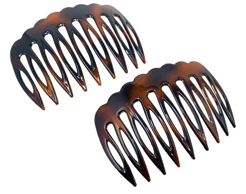 Parcelona French Scallop Edge Brown Small 9 Teeth Good Grip Hair Side Combs