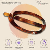 Parcelona French Plain Oval Simple Large Metal Free Hair Barrette for Women