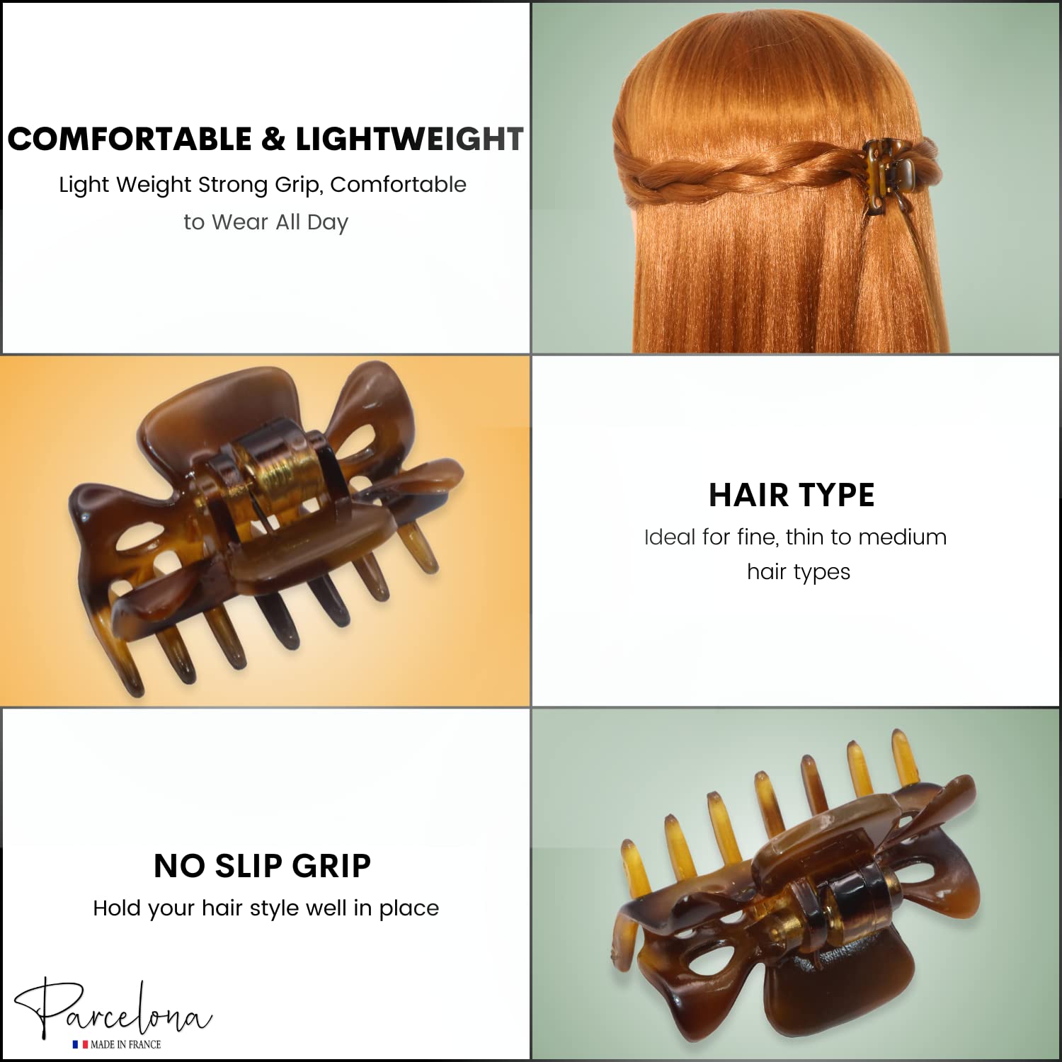 Parcelona French Classic Small 1 1/2" Celluloid Acetate Set of 2 Hair Claws