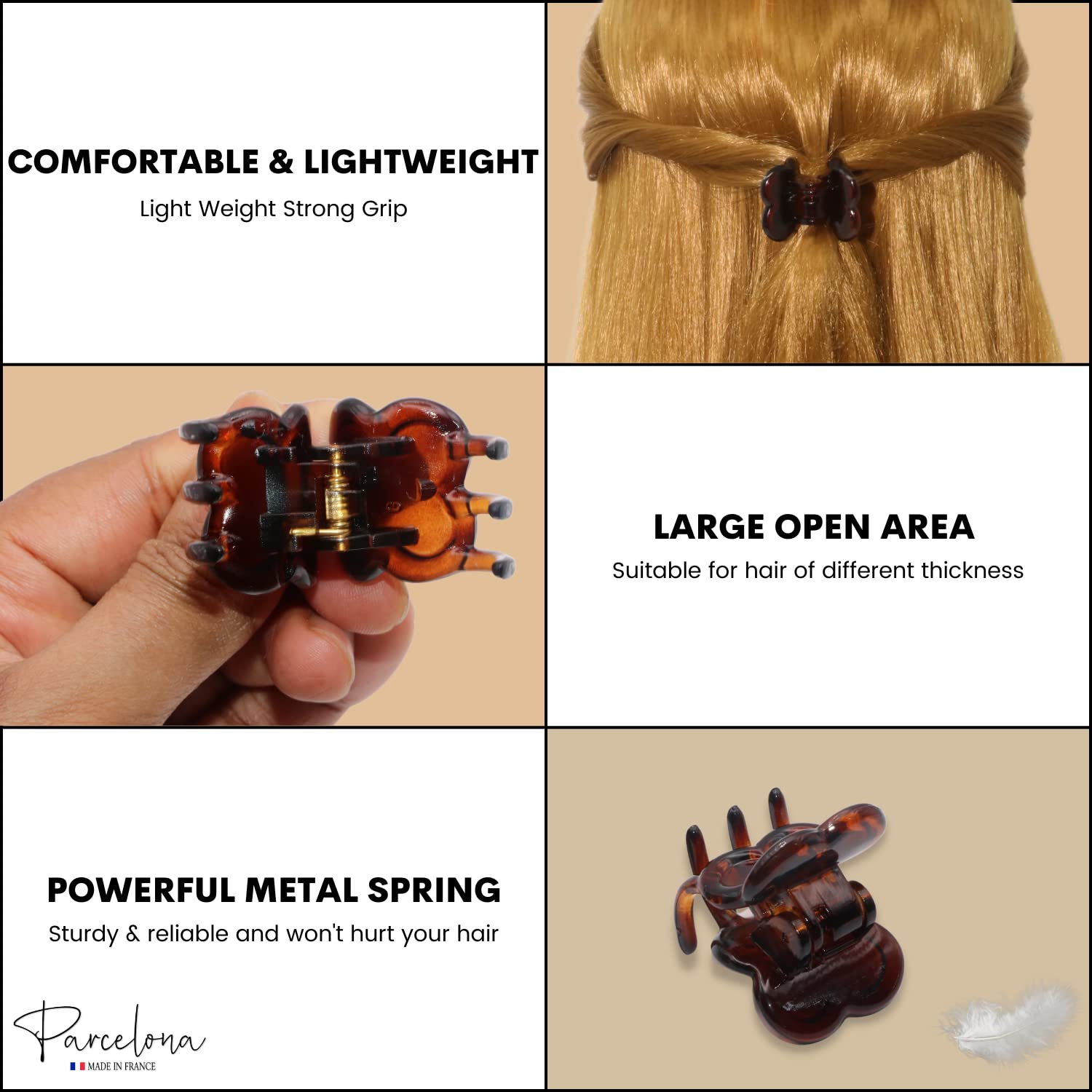 Parcelona French Petunia Mini 1” Cellulose Set of 2 Hair Claw Clips for Women