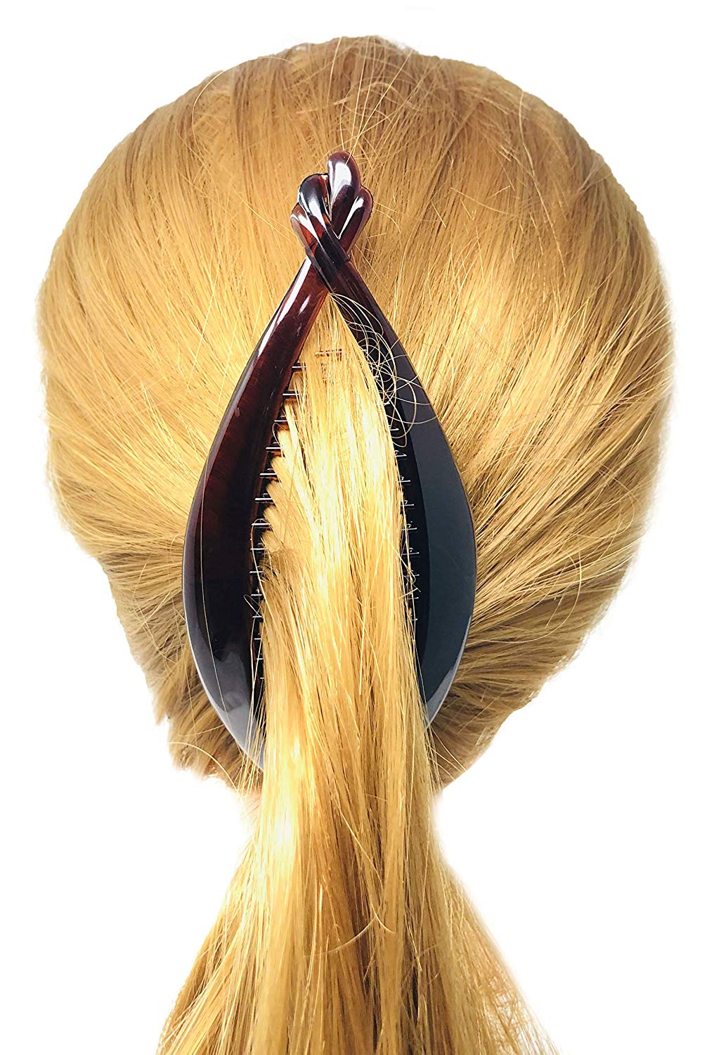 Parcelona French Basic Fish Shaped Tortoise Shell Brown Banana Hair Clips 2 Pcs