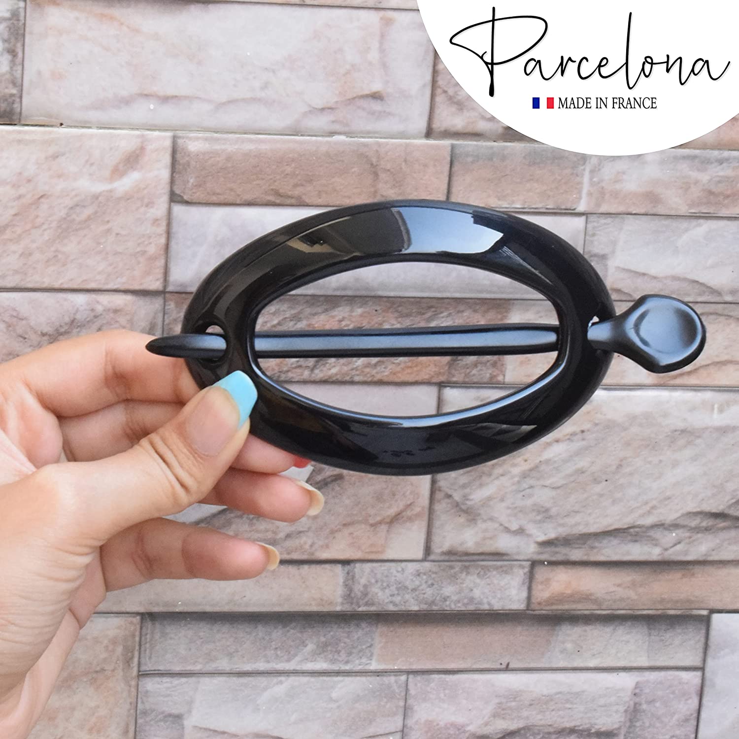 Parcelona French Slide Hoop Black and Shell Large 4" Cellulose Bun Cover