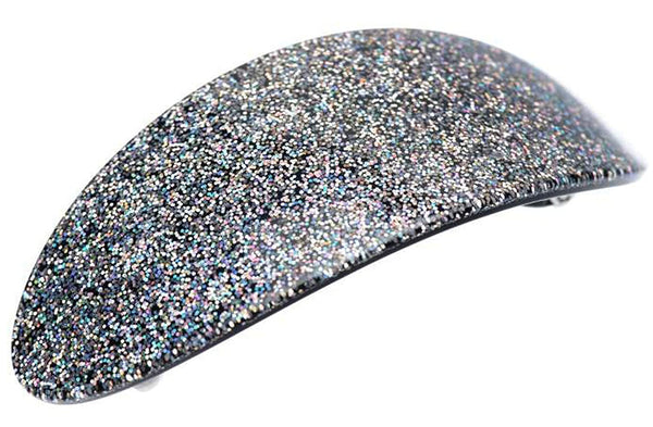 French Amie Glittery Oval Silver Large Handmade Celluloid Hair Clip Barrette