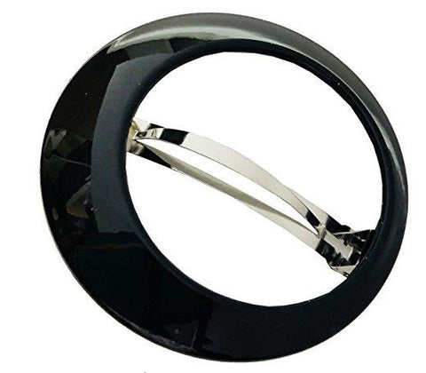 Parcelona French Big Circle Large  Black Round Side Slide Hair Clip Barrette