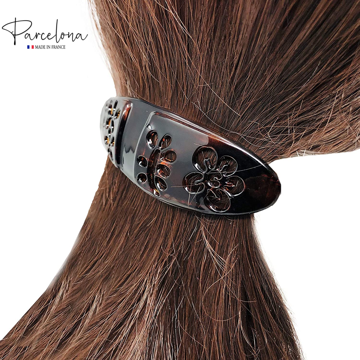 Parcelona French Tige De La Fleur Oval Medium Cellulose Tortoise Shell Hair Clip