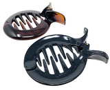 Parcelona French Round Tang Fish Inner Teeth Shell N Black Pony Ties Hair Clips